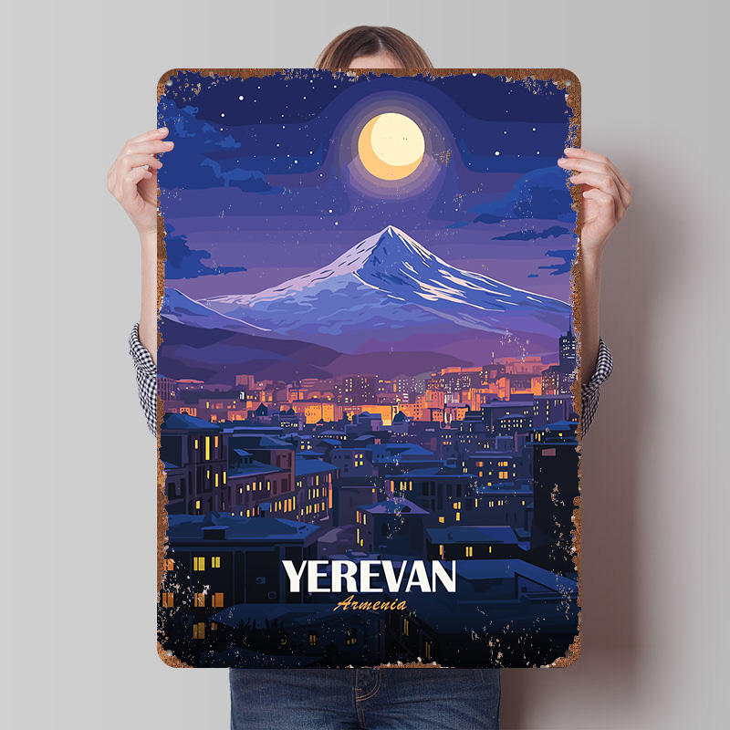 Home Decor Yerevan - لوحة معدنية لمشهد ليلي ليريفان أرمينيا،