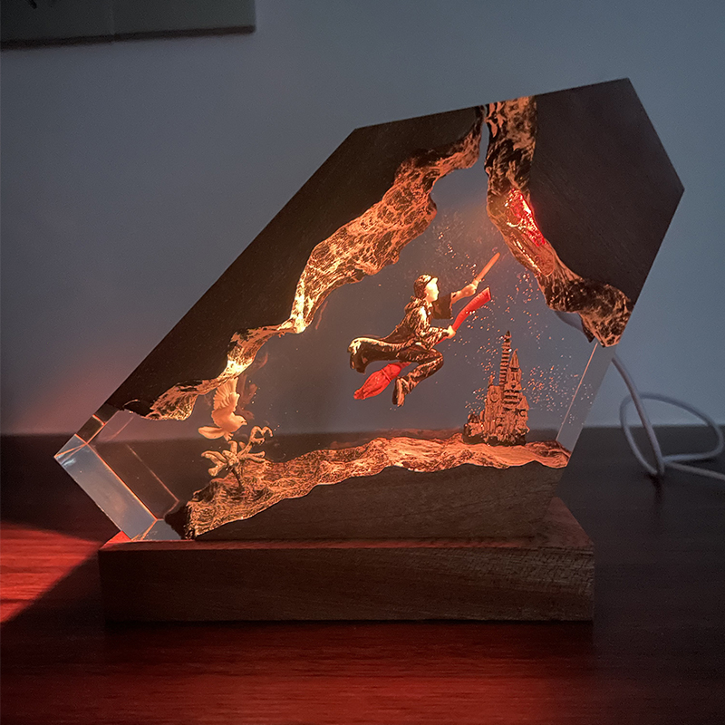 Home Decor Resin - مصباح ليلي من الخشب والراتنج الإيبوكسي