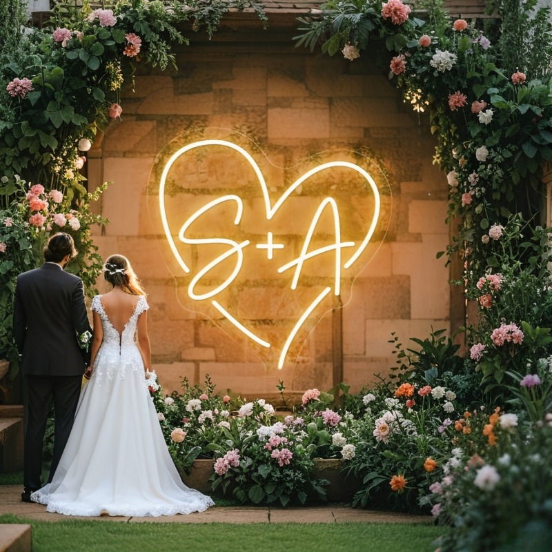 Home Decor For Wedding - مخصص الأحرف الأولى القلب LED النيون
