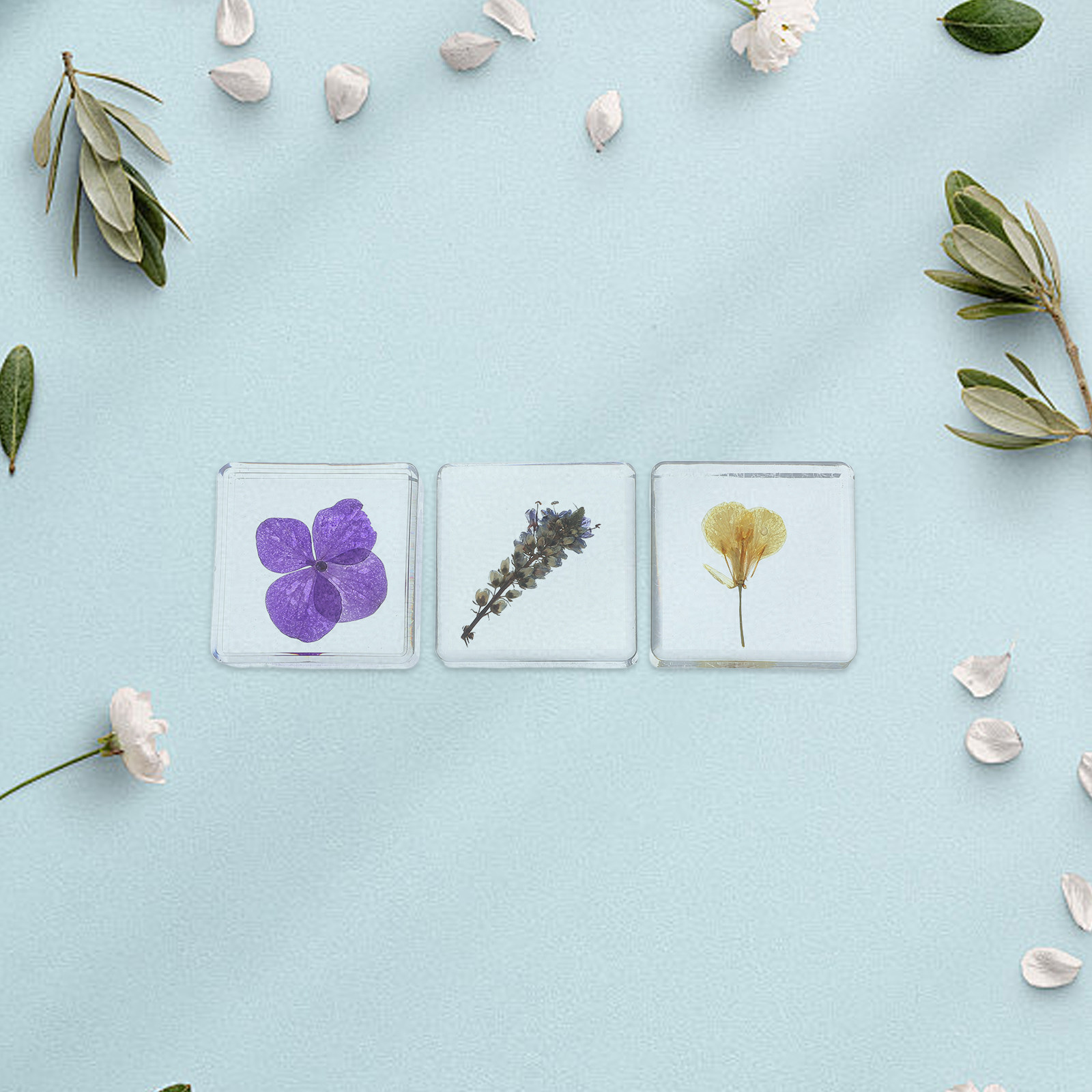 Home Decor Resin - 3 قطع من عينات الزهور المصنوعة