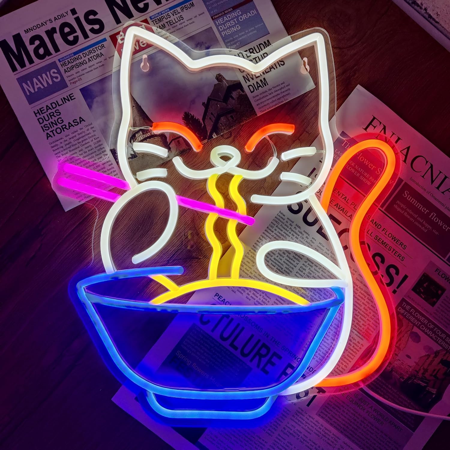 Home Decor Store - علامة ضوء نيون LED نودلز القط