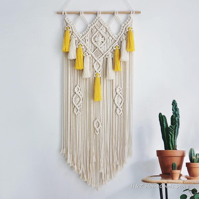 Yarn Home Decor - مكرمية الجدار الشنق المنسوجة نسيج بوهو