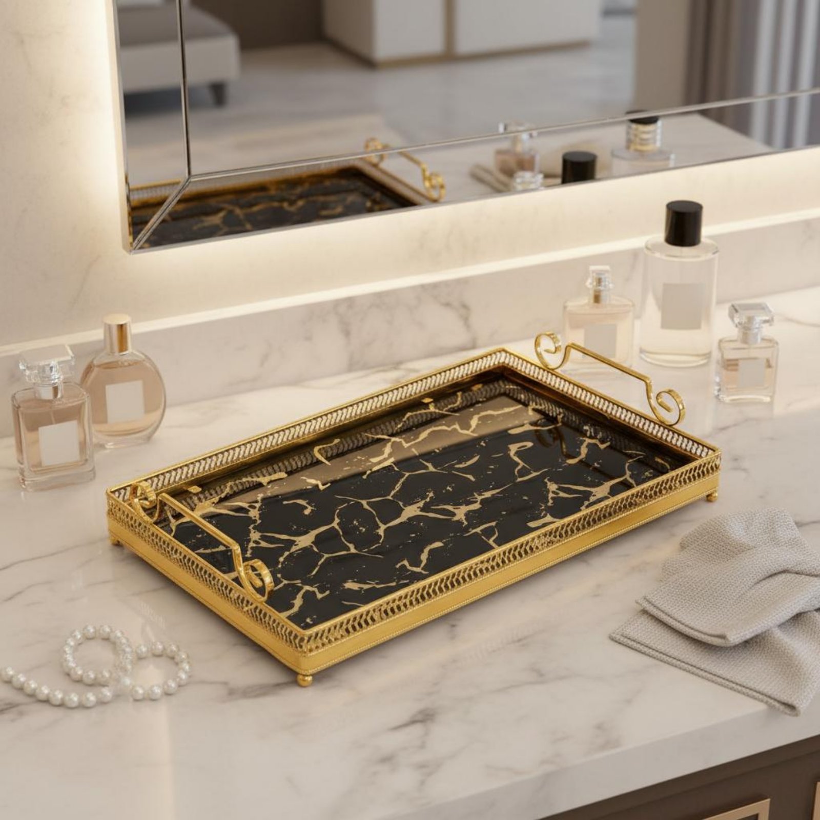 Home Decor Mirror - صينية مرآة زخرفية بتصميم نورديك، صينية
