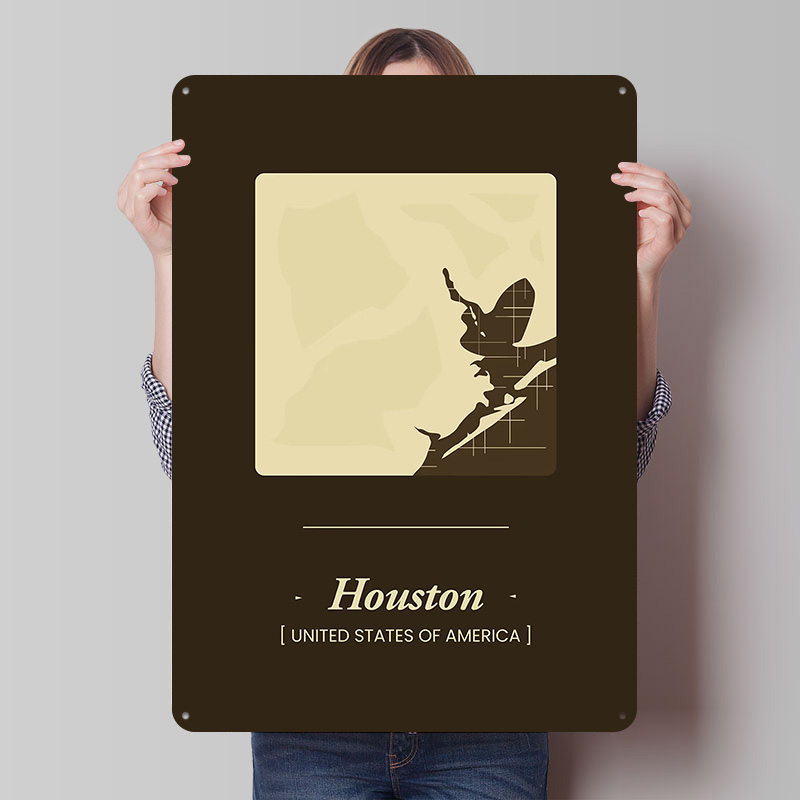 Home Decor Houston - لوحة معدنية مخصصة لخريطة مدينة هيوستن،