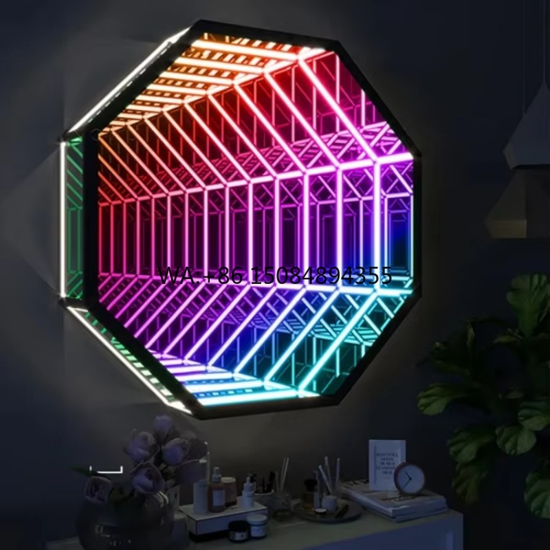 Home Decor Mirror - مرآة لانهائية ثمانية الأضلاع ثلاثية الأبعاد