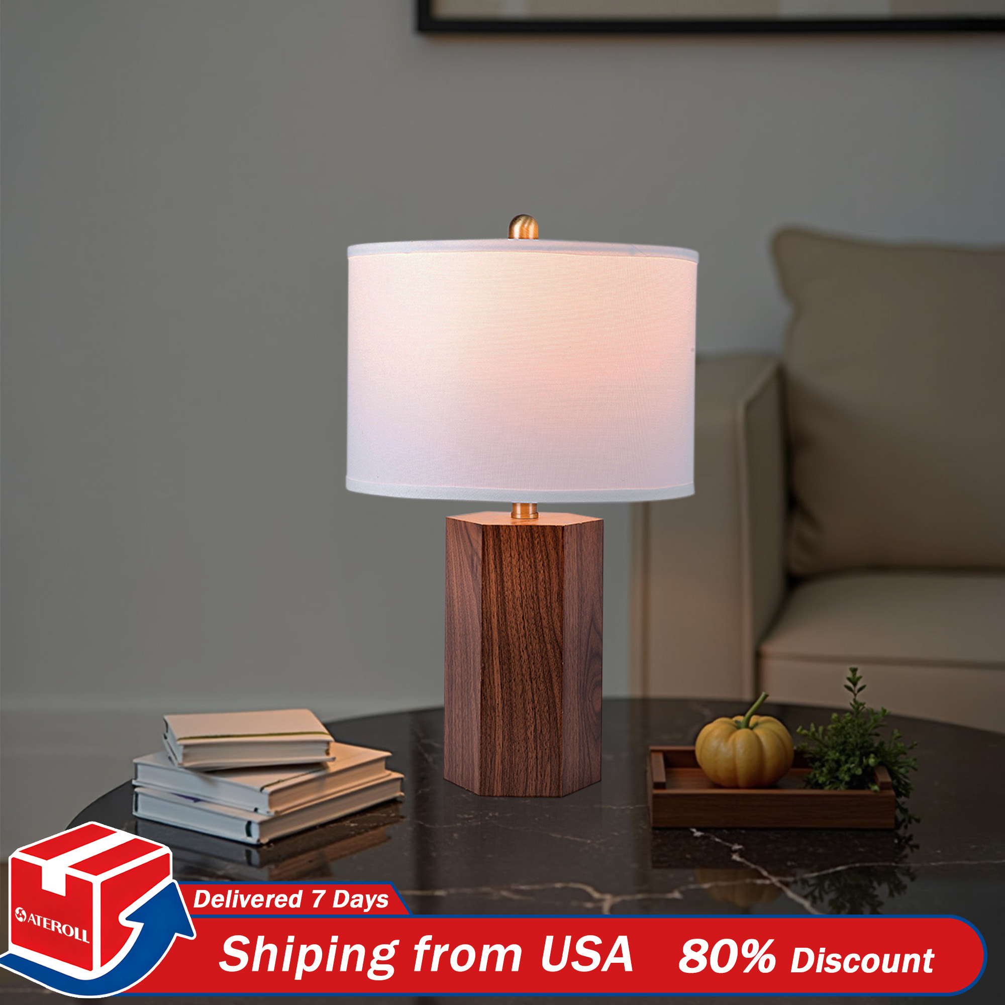 مصباح طاولة بقاعدة خشبية أوروب - مراجعة Home Decor Usa وسعره